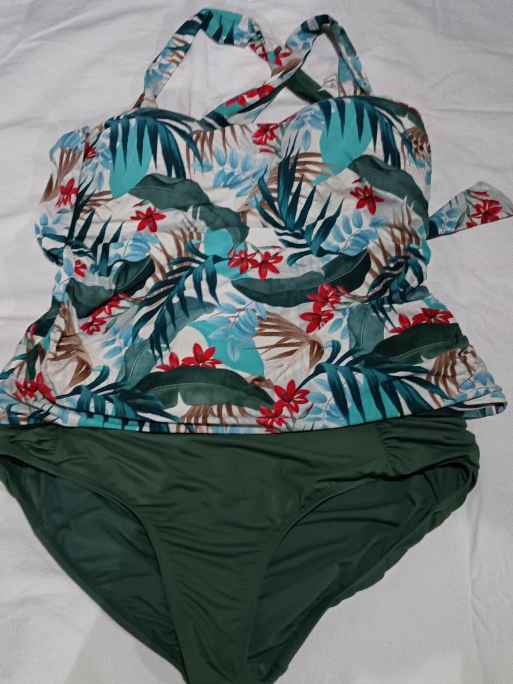 Jantzen Women's Tankini Set Palm Tree Floral Top size 16 Bottoms size 14
